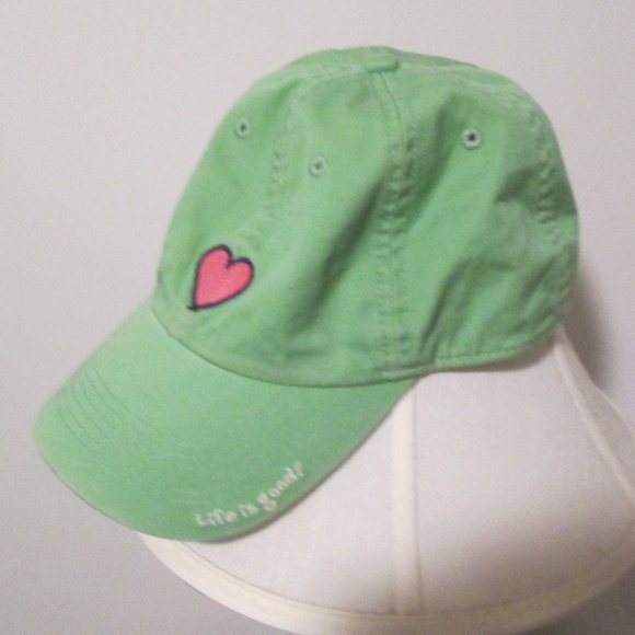 Life Is Good Accessories - Life Is Good Pink Heart Womens Green Strapback Adjustable Hat One Size fits most